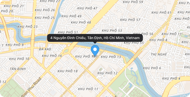 Map showing the Snappy Tom office at 4 Nguyen Dinh Chieu, Tan Dinh, Ho Chi Minh City