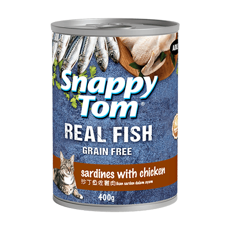 Snappy Tom Classic Real Fish grain-free cat food can